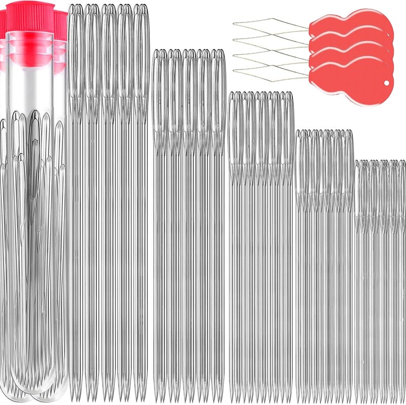 Orrdice 75 PCS Large Eye Sewing Needles, 5 Sizes Hand Sewing Needles with 4 Pcs Needle Threader, Including Embroidery - Image 1